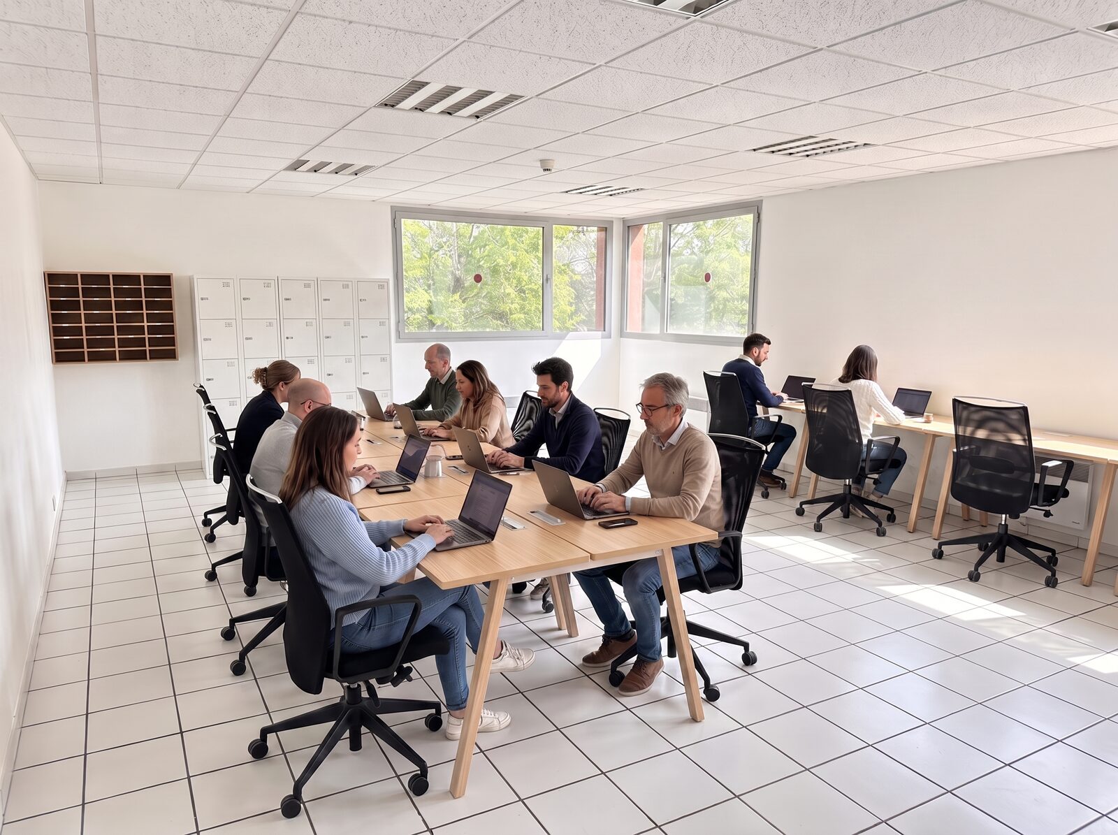 Vue d'ensemble de l'open space Béthel Coworking aménagé